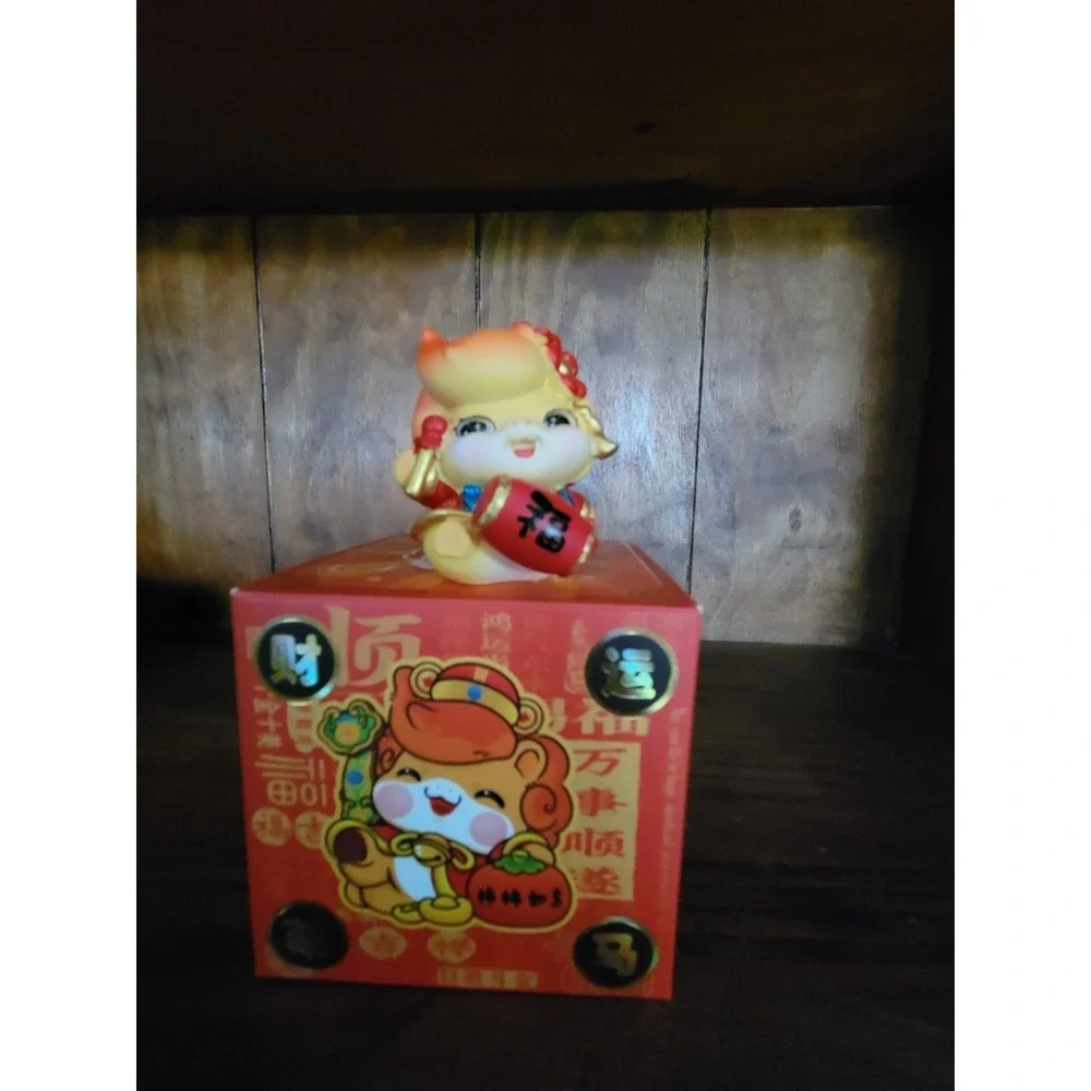 Chinese Collectible Figure with Red Drum, Lantern, Decorative Box